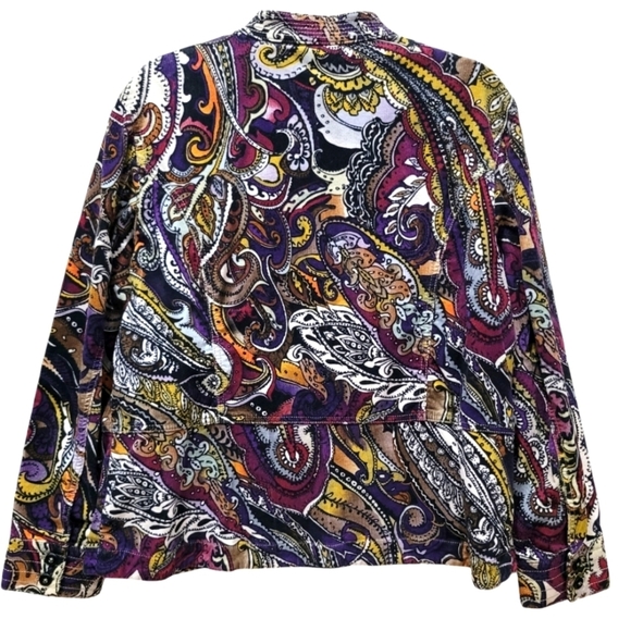 XL CHICO'S Multicolor Artsy Funky Paisley Corduroy Zip-Up Jacket - Picture 5 of 7